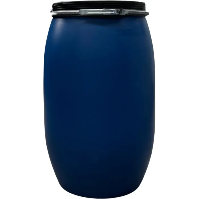 120 Literes használt mosott műanyag levehető tetejű hordó, Un minősített ,Mauser