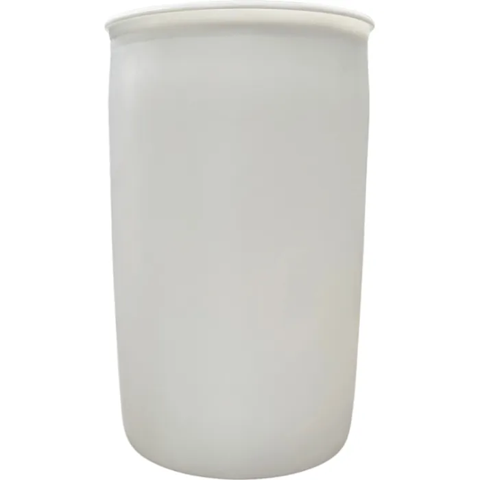 SCHÜTZ 220 literes mosott ,natúr színű,UN minősített rögzített tetejű tri-sure záras mosott műanyag hordó