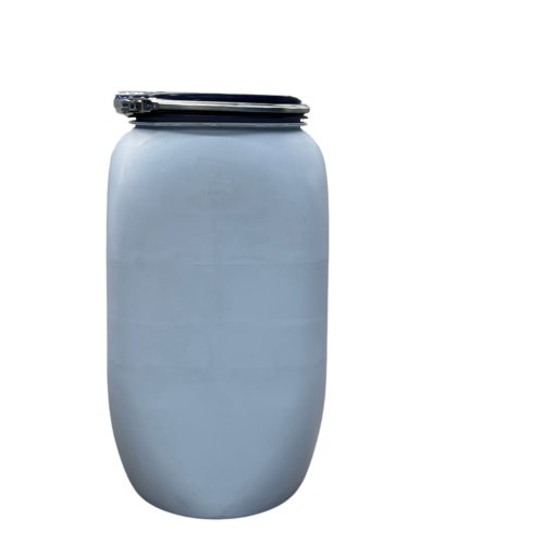 70 literes MAUSER ,levehető tetejű, bajonett záras mosott műanyag hordó