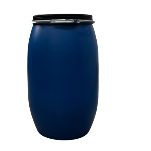 120 Literes használt mosott műanyag levehető tetejű hordó, Un minősített ,Mauser