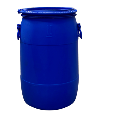 60 literes Levehető tetejű műanyag bajonett záras műanyag hordó, két füles