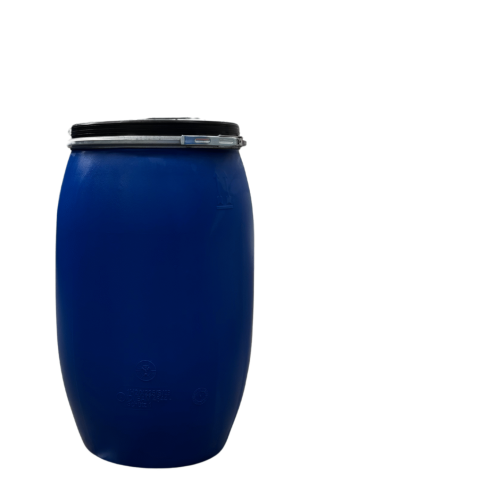 120 literes SCHÜTZ Új műanyag hordó, levehető tetejű, bajonettzáras, UN minősített, Élelmiszerre is!