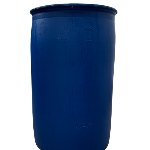 SCHÜTZ  vagy Mauser  220 literes mosott ,kék színű, rögzített tetejű tri-sure záras műanyag hordó , UN minősített,