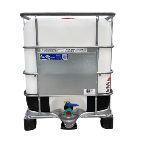 IBC TARTÁLY, SCHÜTZ 640 literes mosott műanyag raklapos IBC tartály ,erősített ,UN minősítéssel 2025-ös évjárat